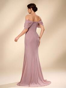 Serin Gaun Maxi Mermaid Model Baru 2026 yang Elegan, Mewah, Berwarna Pink, Berbahan Jala, dengan Lengan Terbuka dan Dekorasi Kerut, Cocok untuk Pernikahan, Acara Formal, Pengantin Wanita dan Ibu Pengantin. - Dusty Pink - View 3