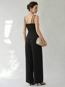 Uhlyne Uhlyne Women's Elegant Summer Outfit, Women's Casual Suit, Suitable For Vacation, Commute, Featuring Fitted Stylish 2 Pieces Set - Black - View 2