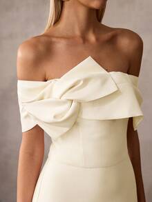 MOTF Soiréza WOMEN'S OFF THE SHOULDER EMBROIDERED SATIN PARTY DRESS, SPRING/SUMMER - Apricot - View 2