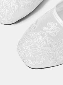 MOTF LADIES ELEGANT VERSATILE COMMUTER MESH FLORAL EMBROIDERED BUTTON FLATS FOR HOLIDAY WEAR - Mesh white - View 9