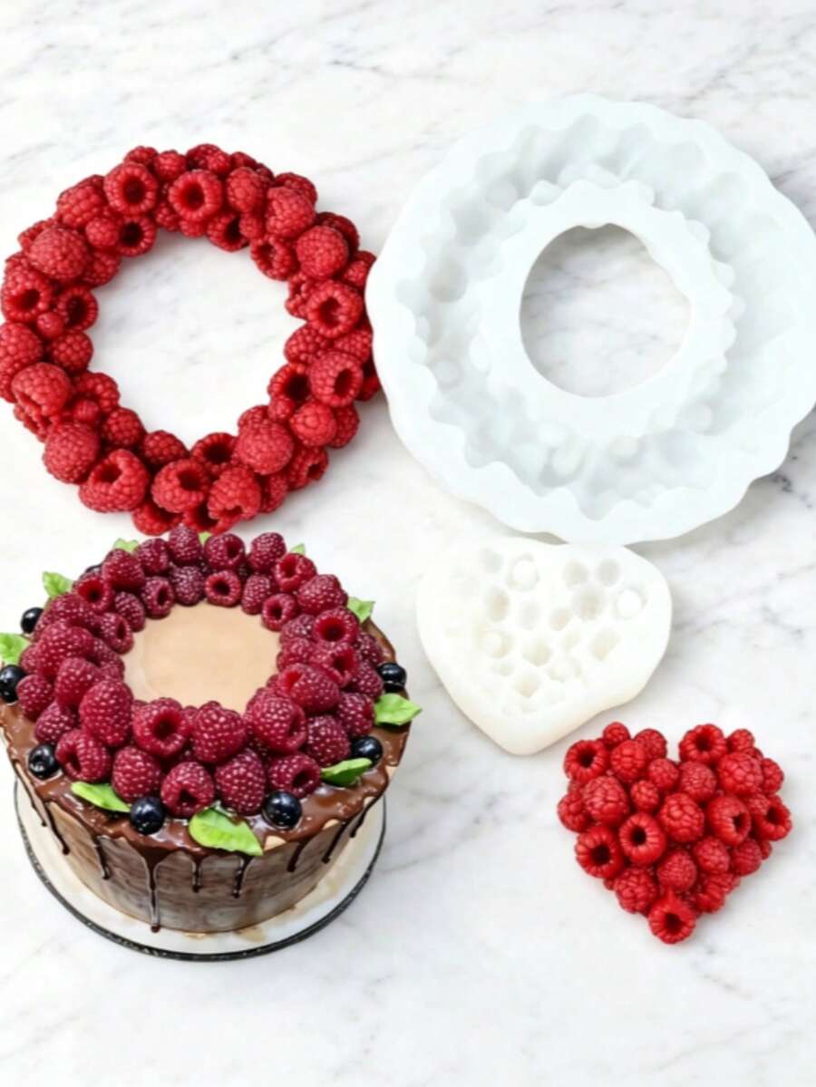 Large Raspberry Wreath Mold - Professional Baking & Craft Silicone Mold, Suitable For Materials, Chocolate, Soap, Candles, Plaster, DIY Wedding, Valentine's Day Decorations - Easy Release, Natural Texture Design, Material, Perfect For Christmas, Also Great For Thanksgiving - White - View 1