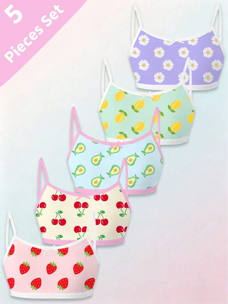 4件套女童休闲甜甜圈冰淇淋印花吊带内衣套装 - 彩色 - 查看 1