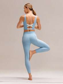 GLOWMODE Quần legging FeatherFit™ Core Confidence 24 inch, mềm mại, co giãn, thấm hút mồ hôi, phối màu tương phản, cạp chéo, thích hợp cho yoga, pilates, tập luyện và mặc hàng ngày. - Blue Day - Xem 6