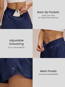GLOWMODE 2.10" RefreshRun VitalSwift Ultralight Sweat-Wicking Mid-Rise Adjustable Reflective Running Shorts With Built-In Underwear Zip Pocket Workout Spring - Blue - View 4
