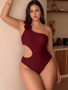 Swim Chiccia 2026 New Summer Beach Vacation Women's Solid Color Hollow Minimalist Sexy Stylish One-Piece Swimsuit, Plus Size One-Piece Swimwear Red - Burgundy - View 1