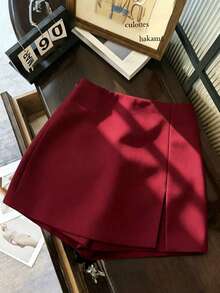 EMERY ROSE Plus Size Women Solid Color Casual Versatile Skort - Burgundy - View 1