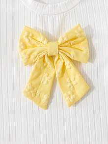 Elladie kids 女童夏季无袖上衣，饰有3D蝴蝶结，搭配黄色3D花卉图案半身裙，腰间也饰有蝴蝶结，适合休闲、优雅、可爱的日常/假日穿着。 - 黃色 - 查看 5