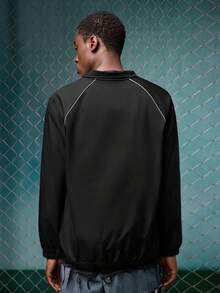 EVRINFINITE Men's Casual Letter Print Reflective Contrast Stripe Long Sleeve Jacket , Fall - Black - View 2