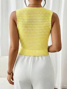 SHEIN Frenchy Women's Vacation Casual Striped Front Button Tank Top,Summer Top - Yellow - View 2
