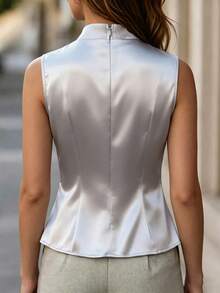 EMERY ROSE Elegant Romantic Pleated Detail Fabric Shirt For Women - Grey - View 2