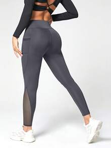 Easithlete Easithlete Malla con bolsillo Leggings de yoga con parches - Gris Pedernal - Ver 2