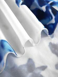 SHEIN Franclia Women's White And Blue Floral Ruffle-Sleeve Elegant A-Line Long Dress, Summer Tropical Holiday Vacation Tea Party Spring Getaways Outfit - Blue and White - View 5