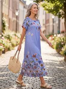 EMERY ROSE Đầm đi nghỉ mát in hoa dành cho phụ nữ trung niên và cao tuổi - Nhiều màu - Xem 6