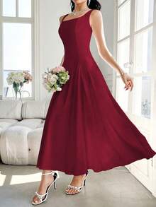 Modelyn Vestido largo de fiesta elegante de unicolor que realza la cintura de la mujer - Burdeos - Ver 5