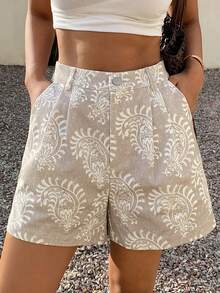 DAZY 100% Cotton Beige Printed Casual Shorts, Suitable For Vacation, Beach, Party, Summer Holiday - Beige - View 6