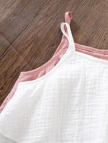 Elladie kids 4pcs/Set Young Girl Solid Color Camisole Top And Pants Casual Daily Wear - Multicolor - View 4