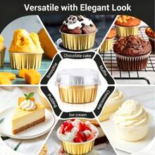 50pcs/Set Kotak Bulat Aluminium Foil Sekali Pakai untuk Memanggang - Sempurna untuk Alas Cupcake, Makanan Penutup, Loyang Kue Keju, Loyang Flan, Pesta, Ulang Tahun, dan Katering. - beraneka warna - View 5
