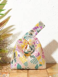 SHECARRY Ladies, Women Top Handle Bag, Evening Bag, Spring/Summer Multi-Colored Resort Style With Several Patterns And Sequins, Fashionable, Elegant, Simple, Personalized, Versatile, For Beach, Vacation, Holiday, Summer, Seaside, Beach Party(Random Pattern) - Light gold - View 2
