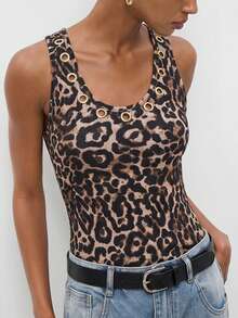 Maija Áo tank top ôm dáng cổ tròn họa tiết da báo dành cho nữ, thích hợp cho mùa hè. - màu nâu - Xem 3