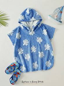 Cozy Pixies Baby Boy Cartoon Pattern Knit Soft Hooded Sleeveless Cover Up - Dusty Blue - View 7