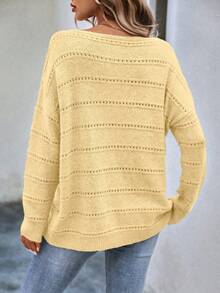 EMERY ROSE Suéter casual de mujer de unicolor, de manga larga, con hombros caídos y calado - Amarillo - Ver 2