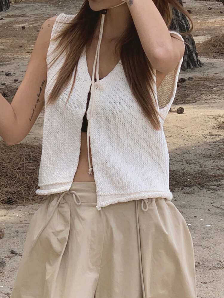 Women's Fashionable Versatile V-Neck Knit Cardigan, Suitable For Vacation