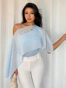 INAWLY Plus Size Women Casual Asymmetrical Shoulder Versatile Daily Wear Top - Blue - View 3