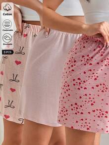 SHEIN Conjunto de shorts feminino plus size Cotton Line, cintura alta, confortável e casual, 3 peças, multicolorido, para uso diário. - Multicolorido - Ver 10