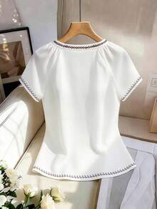 SHEIN Franclia Áo sơ mi ngắn tay nữ kiểu dáng thường ngày, họa tiết hoa điều và hình học, thích hợp cho mùa hè. - trắng - Xem 2