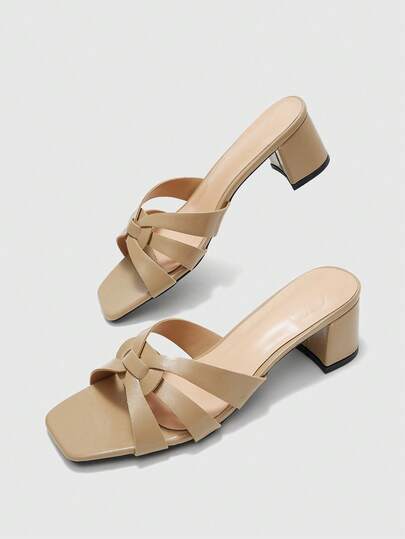 CUCCOO BIZCHIC Women's Khaki Crossstrap High Heel Sandals, Square Head Comfort High Heel Sandals Commuter Style Sandals