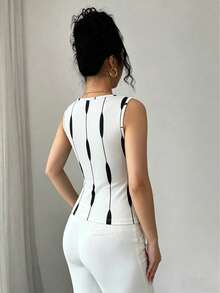 Elenzya Women's Minimalist Sleeveless Solid Color Top For Everyday Wear - Black and White - View 2