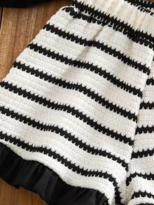 SHEIN Bộ đồ không tay kẻ sọc đen trắng có nơ dành cho bé gái - Đen và trắng - Xem 4