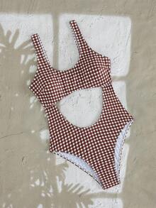 Swim Mod Áo tắm liền thân nữ tính, họa tiết kẻ caro, cổ tròn, khoét eo, dễ thương, ôm sát, thích hợp cho lễ hội âm nhạc bãi biển mùa xuân/hè, dành cho nữ. - Nhiều màu - Xem 3