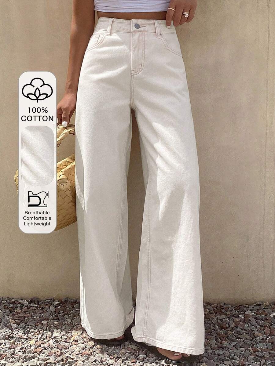 Dazy Tall Women's Regular Waist Loose Straight Leg Casual Vacation Style Jeans, Tall Women - White - View 1