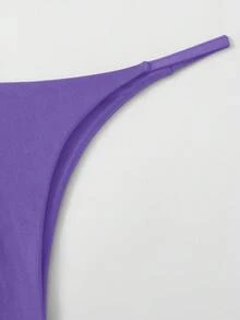 SHEIN Swim Conjunto de bikini de unicolor para vacaciones en la playa - Morado - Ver 4