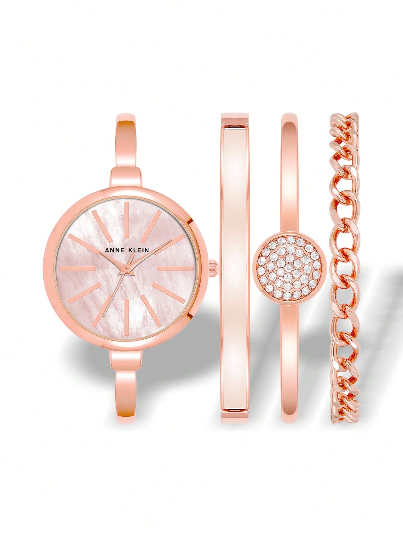 Anne Klein Rose Gold and Mother-of-Pearl Bangle Watch Ceramic Bracelet & Bezel Watch with Diamond | Anne Klein main image 4