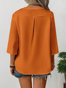 Balvessa Áo cánh trơn màu đơn giản cổ chữ V tay 3/4 dành cho nữ khi đi làm - trái cam - Xem 2