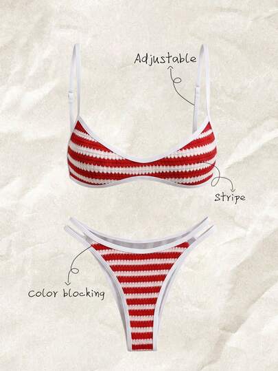 Elavelle Women's Jacquard Fabric Spaghetti Strap Bikini Set, Spring/Summer