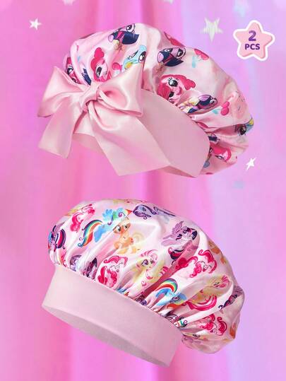 My Little Pony X SHEIN Upgraded Version Of Double-Layer Fabric, Hair Care Cap, Wide-Brimmed Elastic Satin Sleep Cap, Soft And Comfortable, Suitable For Daily Home Sleep Wear