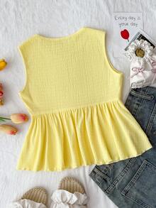 SHEIN Áo kiểu dáng thường ngày, màu vàng kem, có họa tiết, thắt nơ phía trước, dành cho bé gái tuổi teen, thích hợp cho kỳ nghỉ. - Màu vàng - Xem 2