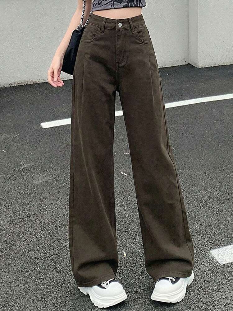 Women's High Waist Pockets Casual Loose Wide Leg Jeans