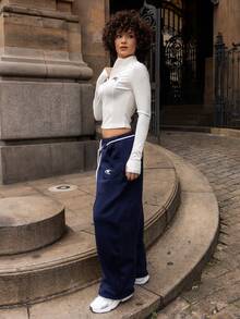 Xuxu's by Gio Quần nữ mùa Thu/Đông phong cách đường phố, thích hợp đi học, kiểu dáng preppy, ấm áp, thoải mái, màu xám Pháp, cạp chun, gấu quần cong. - Màu xanh hải quân - Xem 3