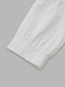 EMERY ROSE Women's Solid Color Off-Shoulder Tie Front Shirt And Pants Casual 2-Piece Set - White - View 3
