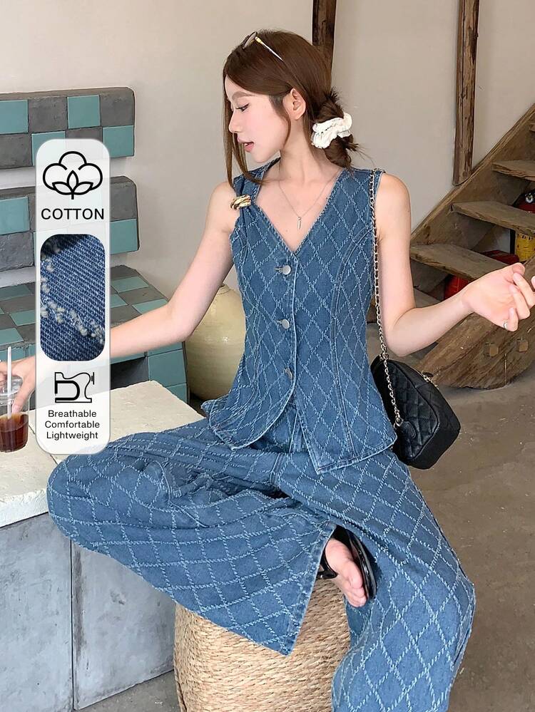 Women's Minimalist Casual Sleeveless Top And Jeans Set