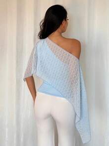 INAWLY Plus Size Women Casual Asymmetrical Shoulder Versatile Daily Wear Top - Blue - View 2