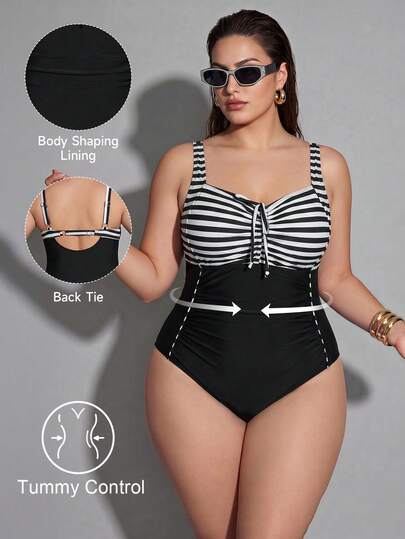Shapewave Traje de baño de una pieza con contraste de color para mujer de talla grande