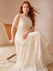 MOTF PREMIUM PLUS SIZE WOMEN RHINESTONE EMBELLISHED KNIT DRESS - Apricot - View 1