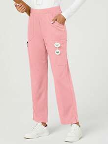 TaskEZ Pantalones de pijama de unicolor y transpirables con bolsillo - Rosa - Ver 5
