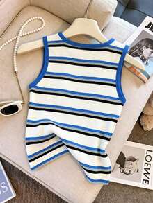 Resyla Women's Popular Casual Color-Blocked Striped Ribbed Fabric Camisole, Suitable For Everyday Wear, Versatile, Comfortable For Commuting - Multicolor - View 2