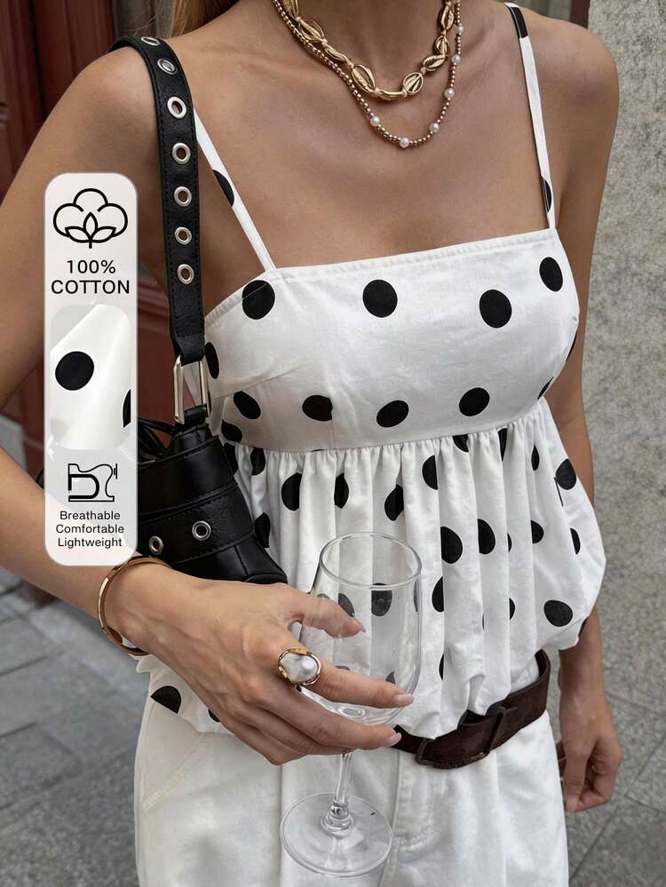 Women's Polka Dot A-Line Bubble Hem Camisole Camisole, Suitable For Spring & Summer